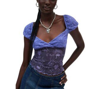 Kimchi Blue Womens Medium Sheer Clementine Femme Top